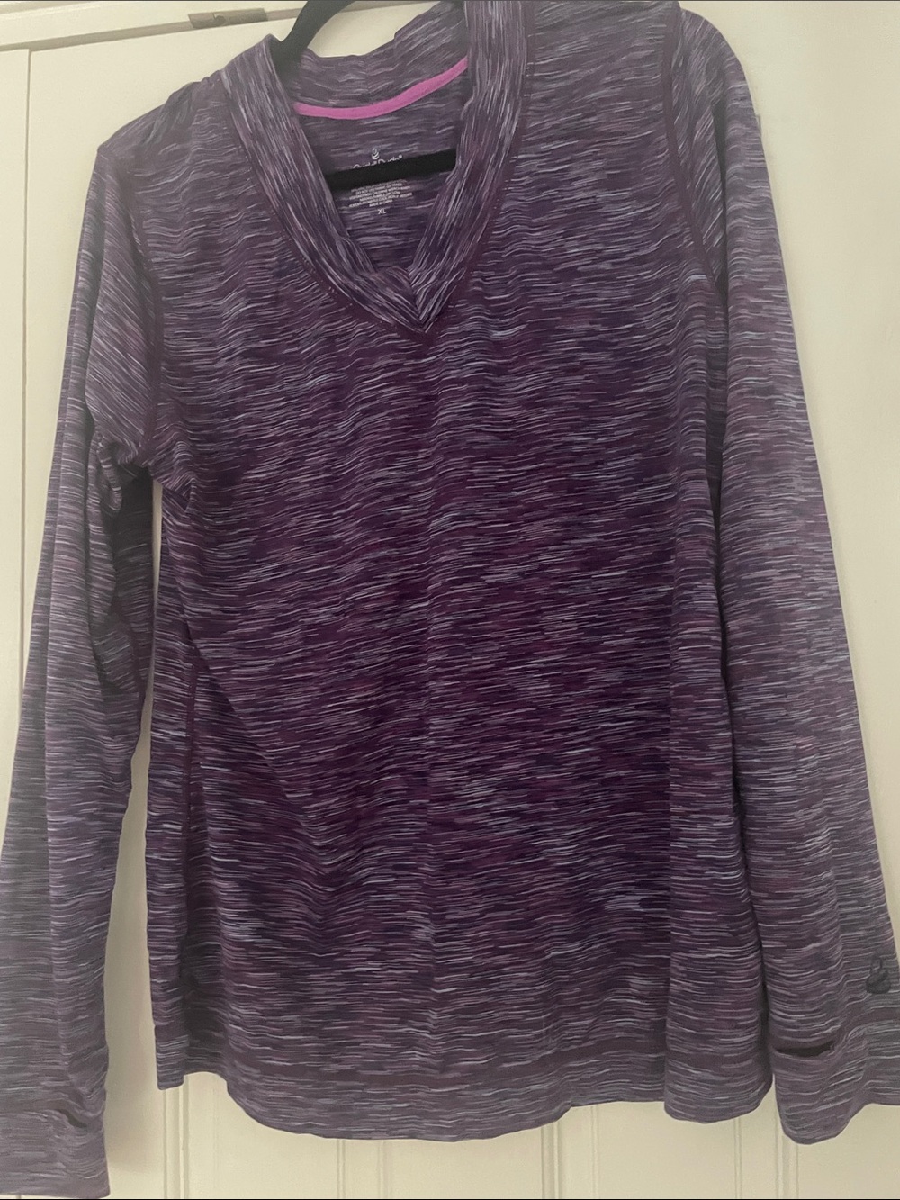 Cuddl Duds Heathered Purple Space-Dye V-Neck Long Sleeve Top
